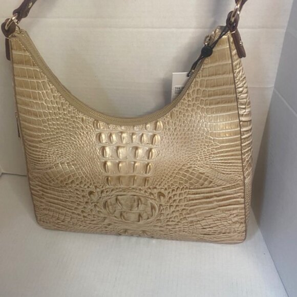 Brahmin Tabitha leather shoulder bag in a light gold or natural croc-e - Picture 7 of 10